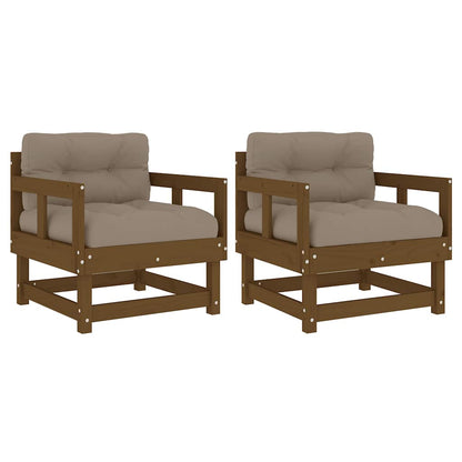 2-Piece Honey Brown Solid Pine Garden Chairs with Cushions