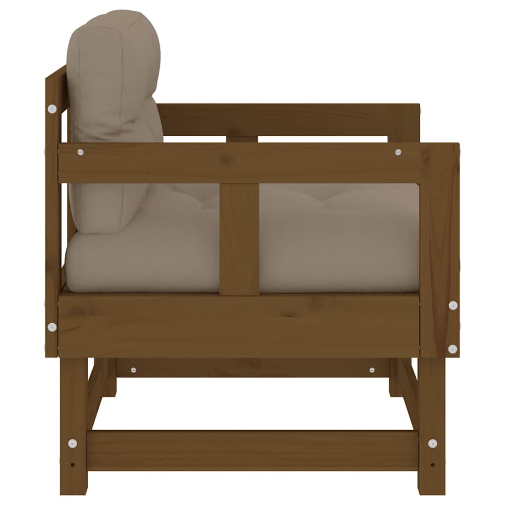 2-Piece Honey Brown Solid Pine Garden Chairs with Cushions