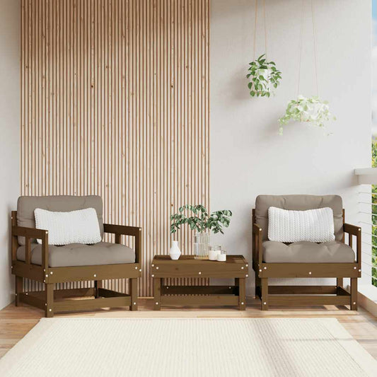 2-Piece Honey Brown Solid Pine Garden Chairs with Cushions