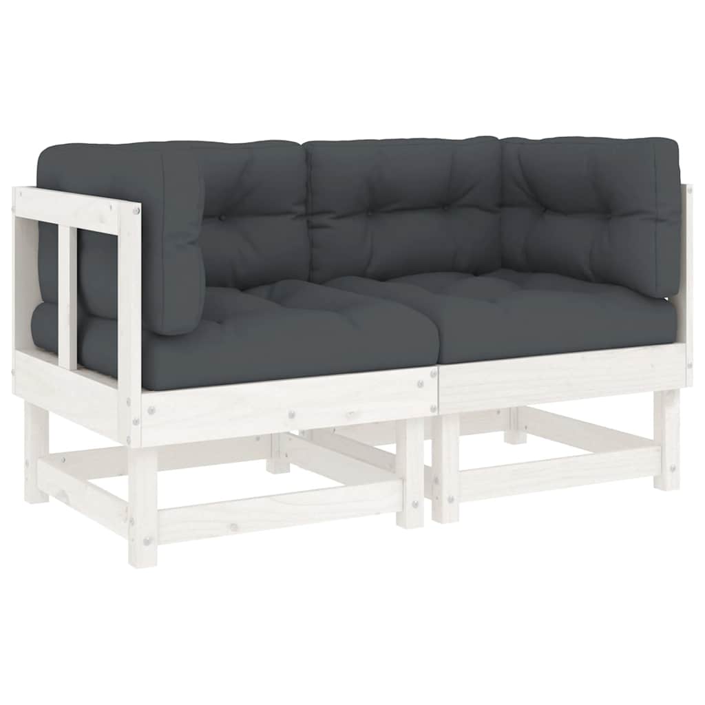 White Solid Wood Pine Corner Sofas with Cushions - 2 Piece Set