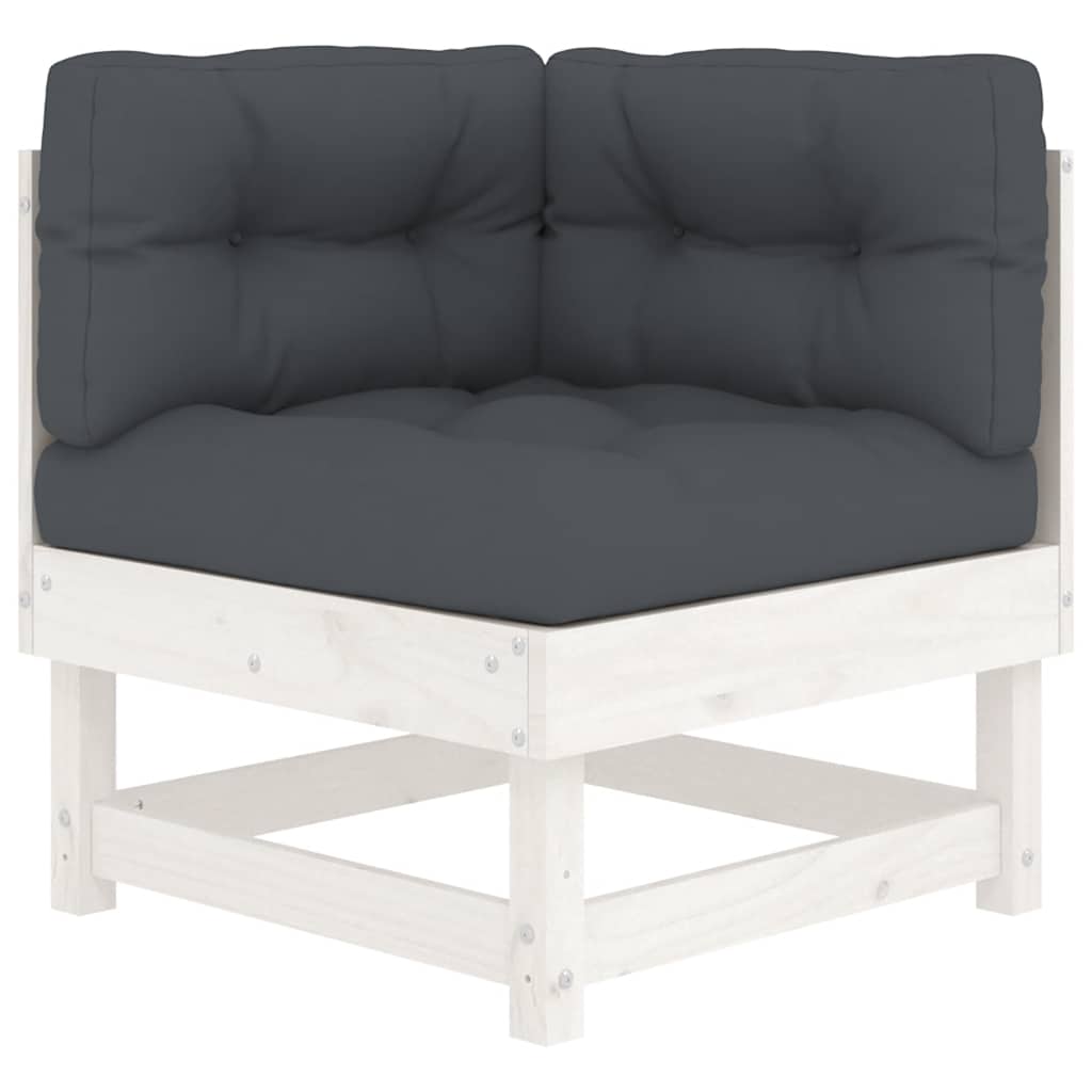 White Solid Wood Pine Corner Sofas with Cushions - 2 Piece Set
