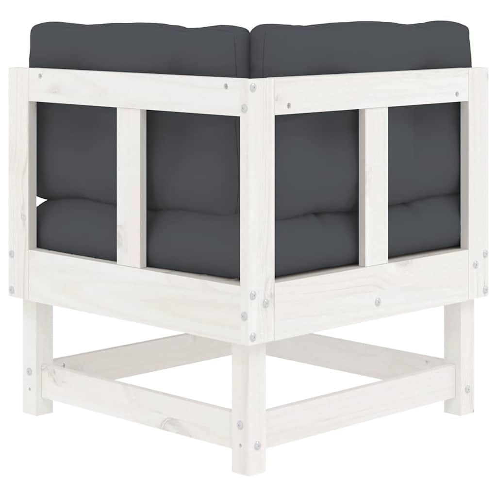 White Solid Wood Pine Corner Sofas with Cushions - 2 Piece Set