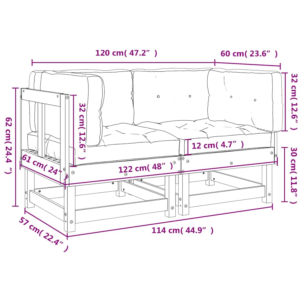White Solid Wood Pine Corner Sofas with Cushions - 2 Piece Set