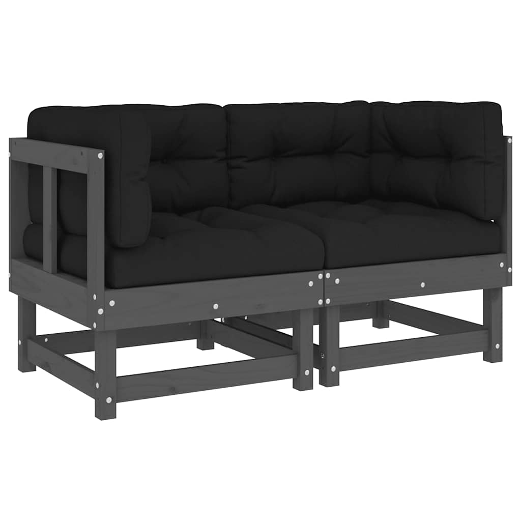 Modern Grey Corner Sofa with Cushions - 2 pcs, Solid Pine Wood
