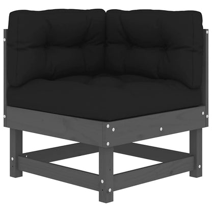 Modern Grey Corner Sofa with Cushions - 2 pcs, Solid Pine Wood
