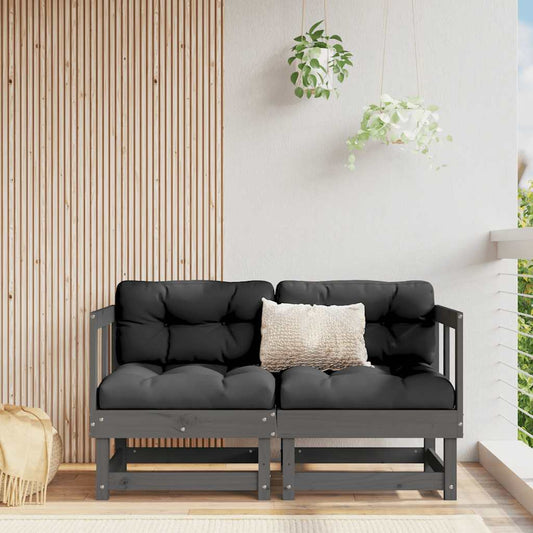 Modern Grey Corner Sofa with Cushions - 2 pcs, Solid Pine Wood