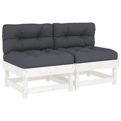 White Solid Wood Pine Middle Sofa Set with Cushions - 2 pcs