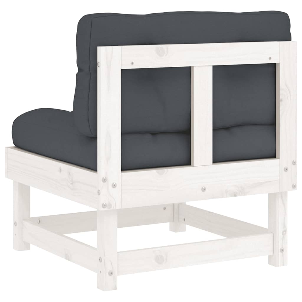 White Solid Wood Pine Middle Sofa Set with Cushions - 2 pcs