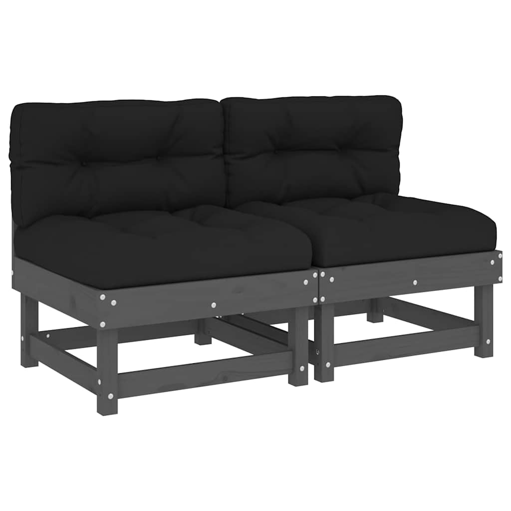 2-Piece Grey Solid Wood Pine Sofa Set with Cushions