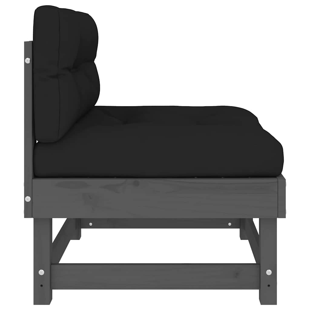 2-Piece Grey Solid Wood Pine Sofa Set with Cushions