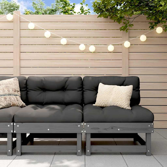2-Piece Grey Solid Wood Pine Sofa Set with Cushions
