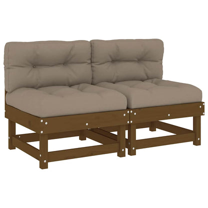 2-Piece Honey Brown Solid Pine Wood Sofas with Cushions