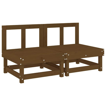 2-Piece Honey Brown Solid Pine Wood Sofas with Cushions