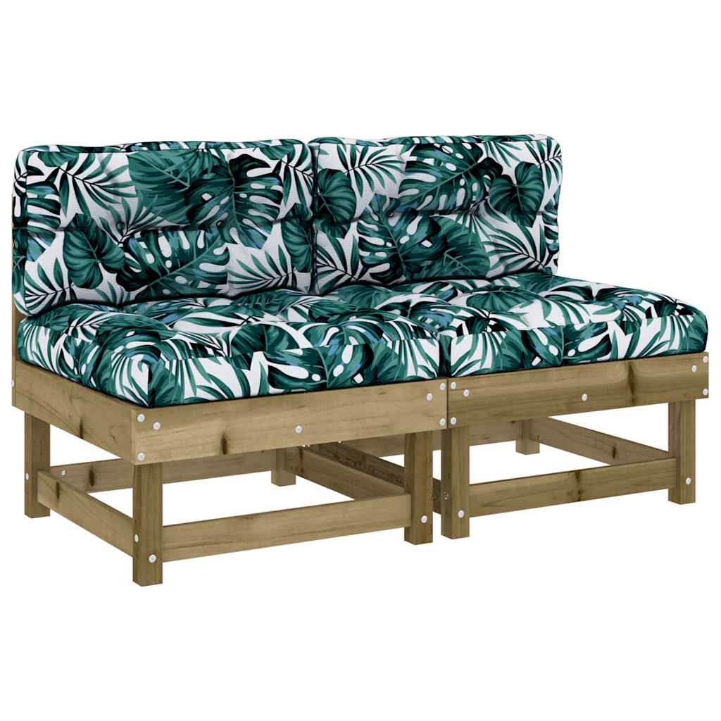2-Piece Pine Wood Middle Sofas with Cushions