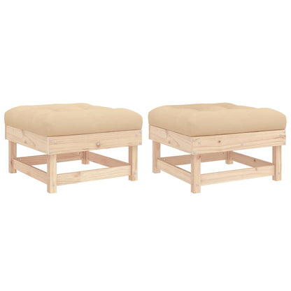 Set of 2 Pine Wood Garden Footstools with Cushions - Durable & Stylish