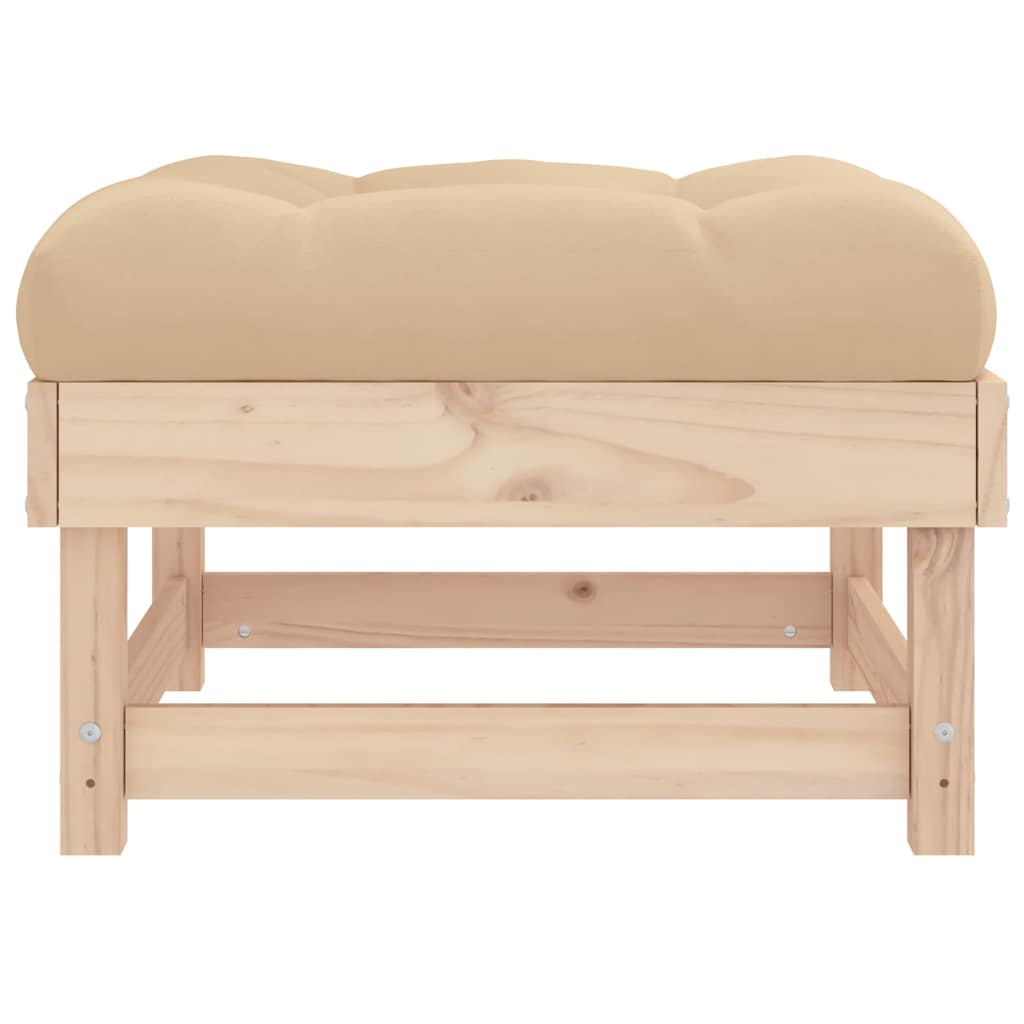 Set of 2 Pine Wood Garden Footstools with Cushions - Durable & Stylish