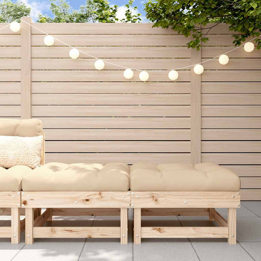 Set of 2 Pine Wood Garden Footstools with Cushions - Durable & Stylish