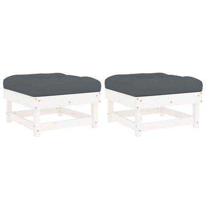 White Solid Wood Pine Garden Footstools w/ Cushions, 2pcs Set