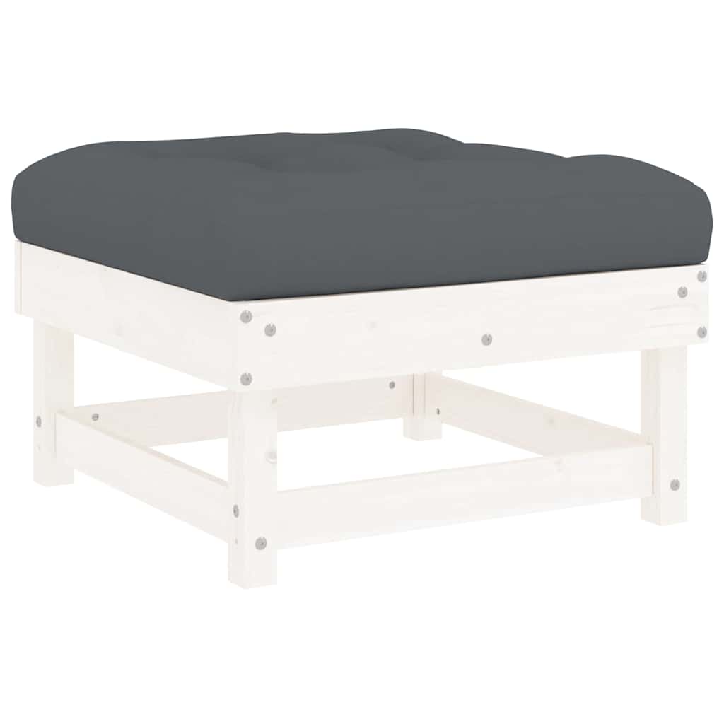 White Solid Wood Pine Garden Footstools w/ Cushions, 2pcs Set