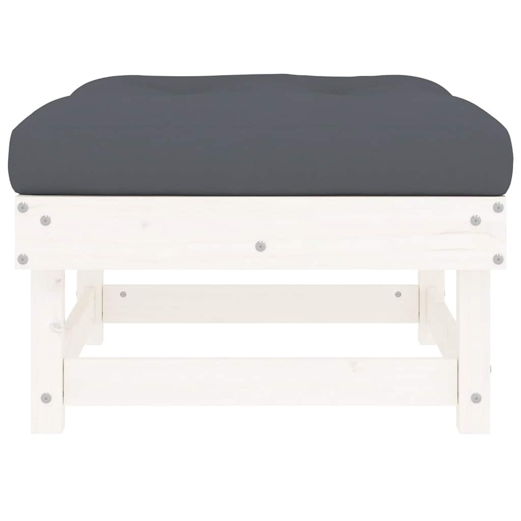 White Solid Wood Pine Garden Footstools w/ Cushions, 2pcs Set
