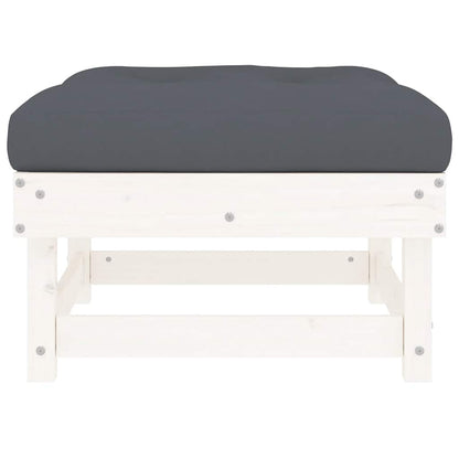 White Solid Wood Pine Garden Footstools w/ Cushions, 2pcs Set
