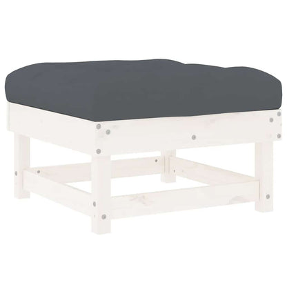 White Solid Wood Pine Garden Footstools w/ Cushions, 2pcs Set