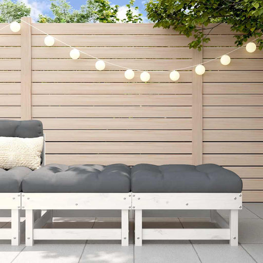 White Solid Wood Pine Garden Footstools w/ Cushions, 2pcs Set