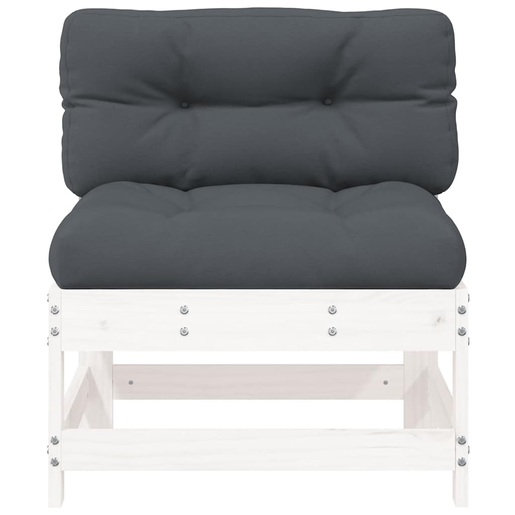 White Solid Pine Wood Middle Sofa with Cushions