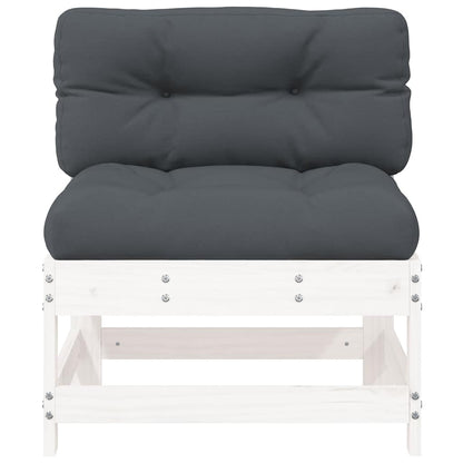 White Solid Pine Wood Middle Sofa with Cushions