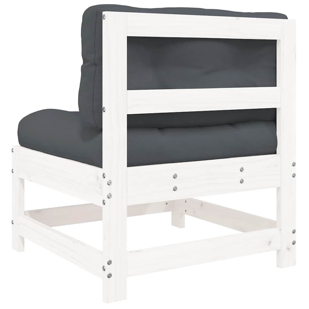 White Solid Pine Wood Middle Sofa with Cushions