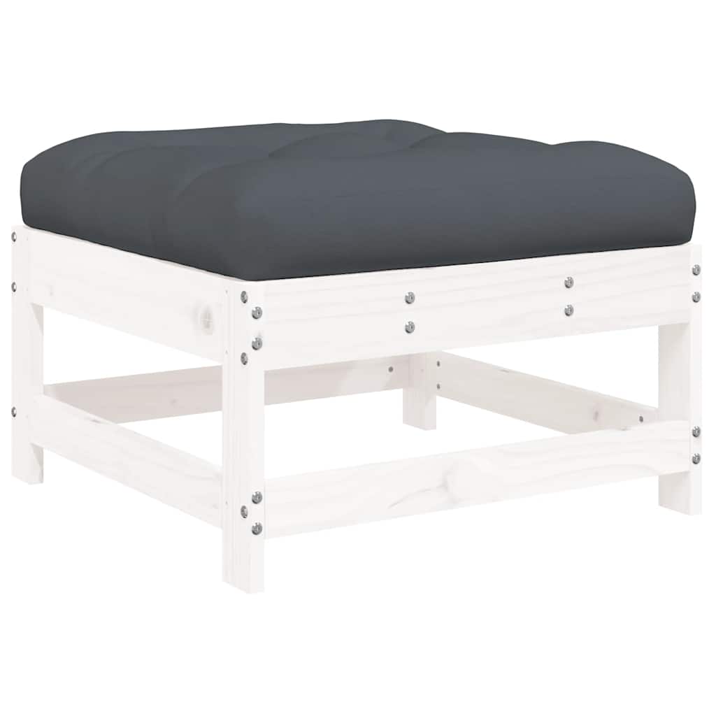 White Solid Wood Pine Garden Footstool with Cushion