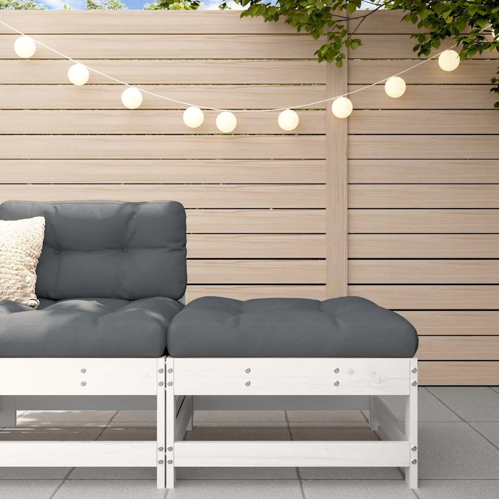 White Solid Wood Pine Garden Footstool with Cushion