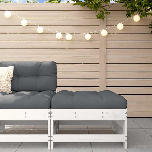 White Solid Wood Pine Garden Footstool with Cushion