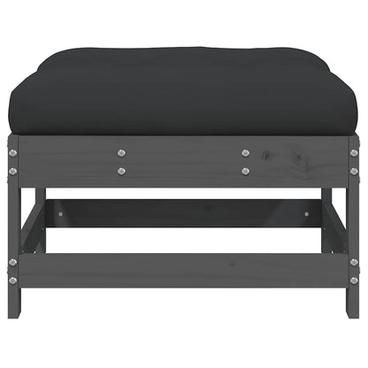 Grey Solid Wood Pine Garden Footstool with Cushion