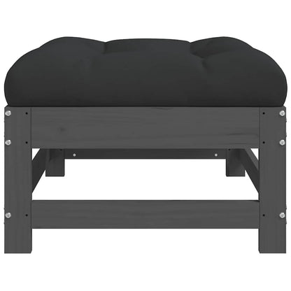 Grey Solid Wood Pine Garden Footstool with Cushion