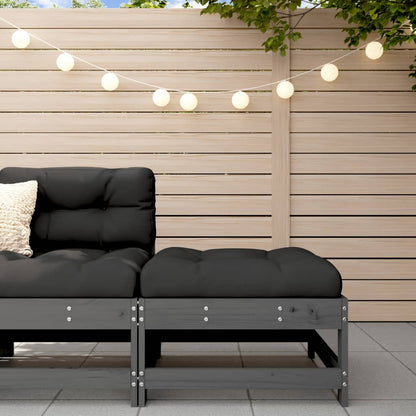 Grey Solid Wood Pine Garden Footstool with Cushion