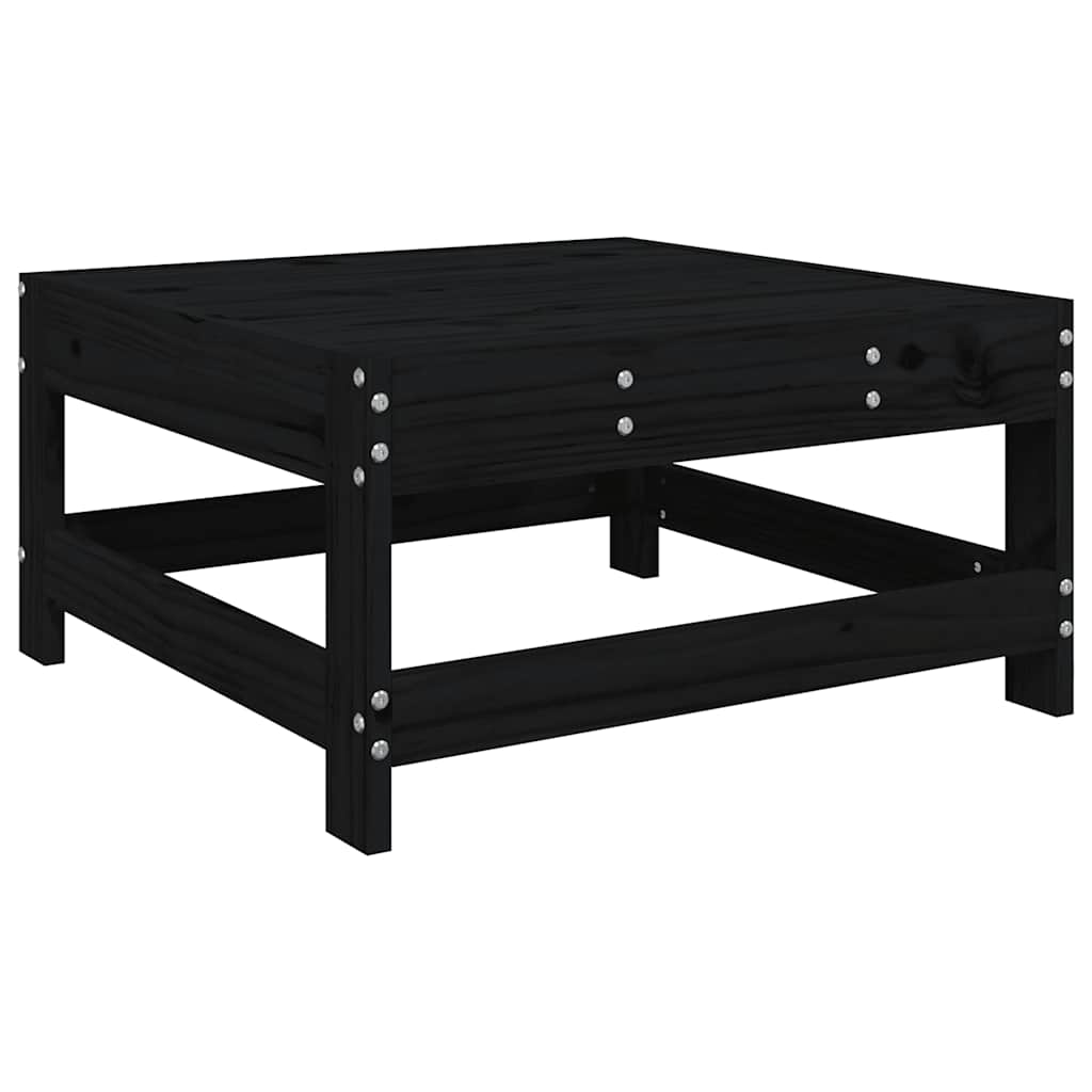 Black Pine Wood Garden Footstool with Cushion - Stylish & Comfortable