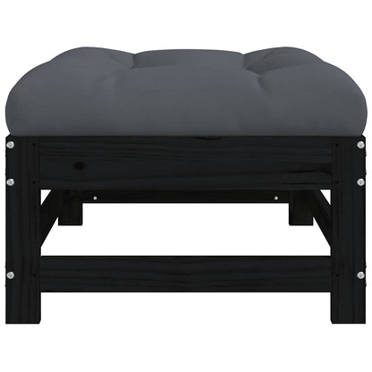 Black Pine Wood Garden Footstool with Cushion - Stylish & Comfortable