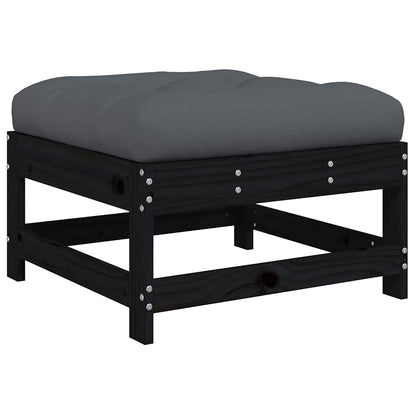 Black Pine Wood Garden Footstool with Cushion - Stylish & Comfortable