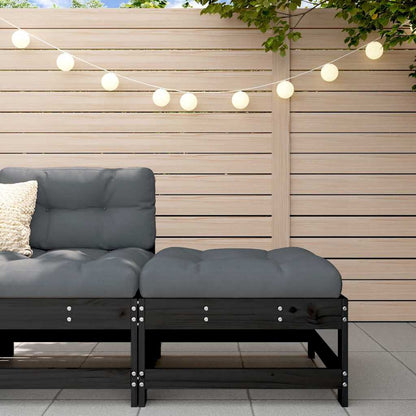 Black Pine Wood Garden Footstool with Cushion - Stylish & Comfortable