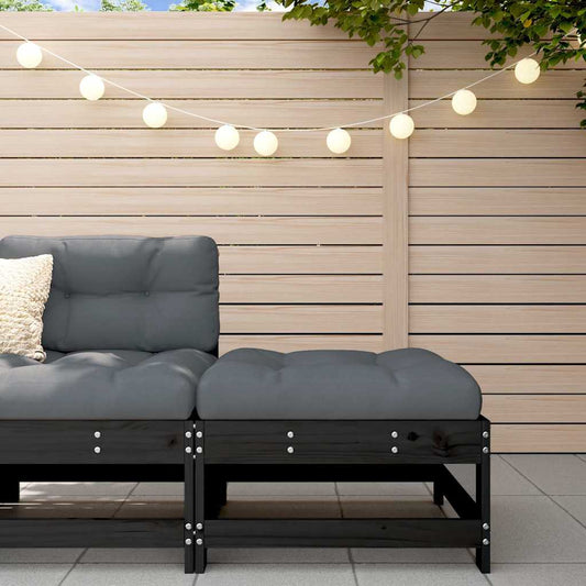 Black Pine Wood Garden Footstool with Cushion - Stylish & Comfortable