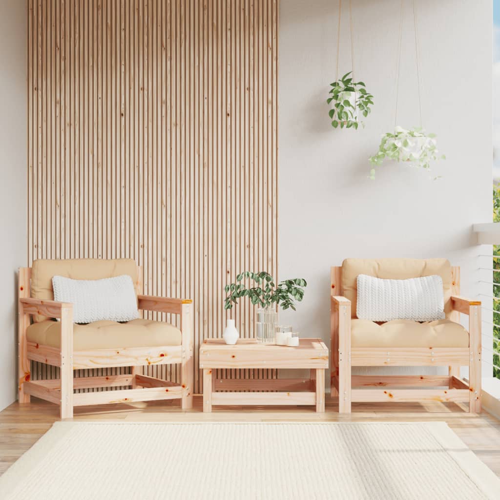 Solid Wood Pine Garden Chairs with Cushions - 2 Piece Set