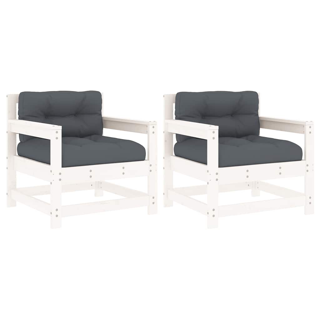 White Solid Pine Garden Chairs with Cushions - 2 Piece Set