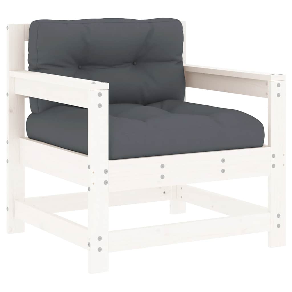 White Solid Pine Garden Chairs with Cushions - 2 Piece Set