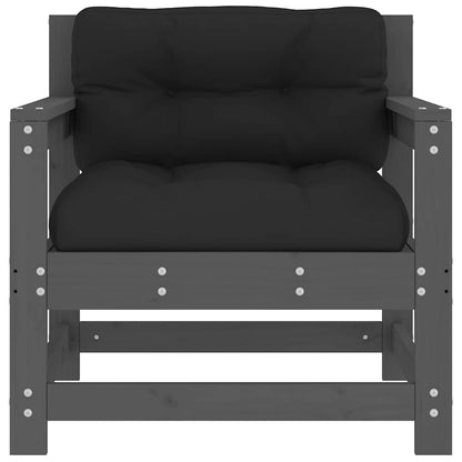 2-Piece Grey Solid Pine Garden Chairs with Cushions