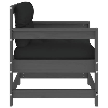 2-Piece Grey Solid Pine Garden Chairs with Cushions