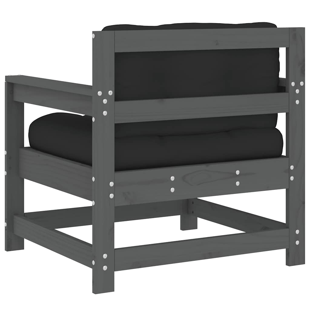 2-Piece Grey Solid Pine Garden Chairs with Cushions