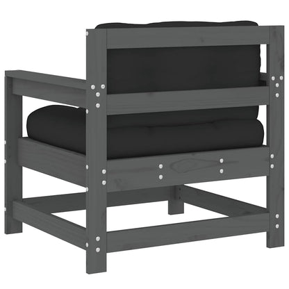 2-Piece Grey Solid Pine Garden Chairs with Cushions
