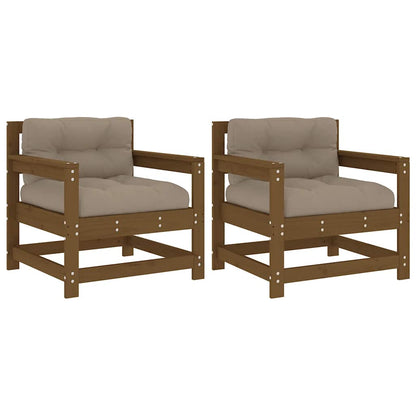 Solid Wood Pine Garden Chairs w/ Cushions 2pcs, Honey Brown