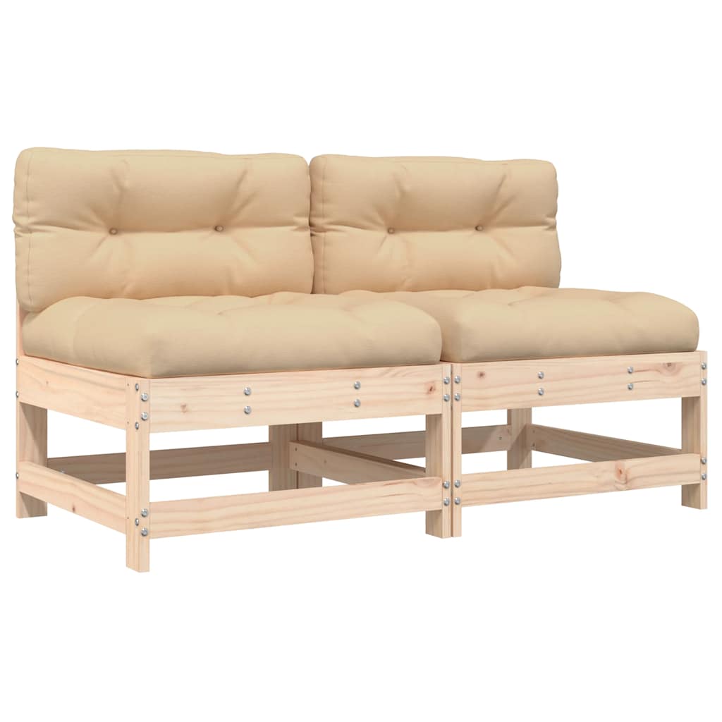Solid Pine 2-Piece Middle Sofas with Cushions - Natural Wood Finish